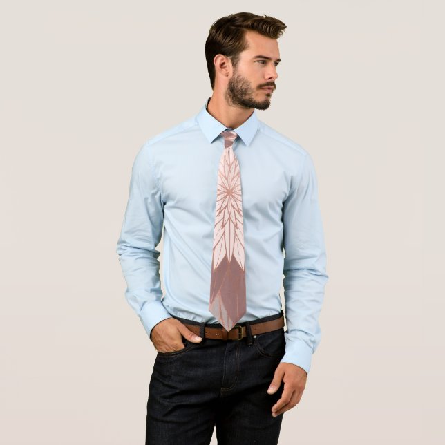 Rose Gold Pink Mauve Hand Drawn Flower Art Neck Tie (In Situ)