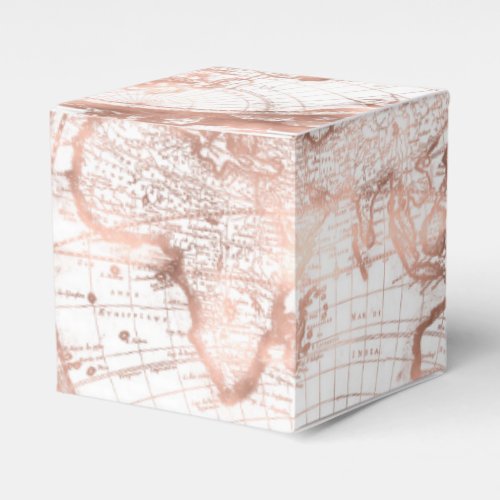 Rose Gold Pink Metal Glitter Antique World Map Favor Boxes