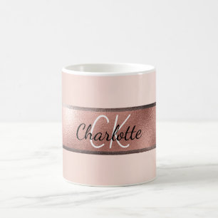 Rose gold pink metal monogram initials elegant coffee mug
