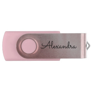 Rose Gold Pink Metal Monogram USB Thumb Drive