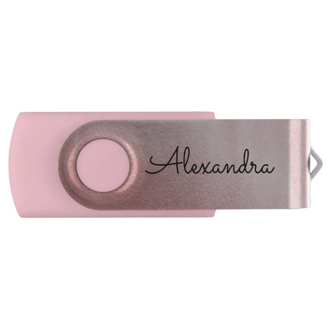 Rose Gold Pink Metal Monogram USB Thumb Drive (Front)