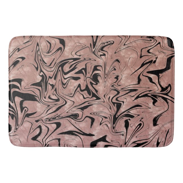 Rose Gold Pink Metallic Marble Swirl Bath Mat (Front)