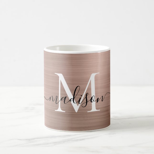 Rose Gold Pink Metallic Monogram Girly Script Name Coffee Mug (Center)