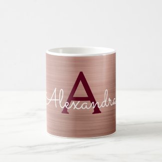 Rose Gold - Pink Metallic Monogram Name & Initial Coffee Mug