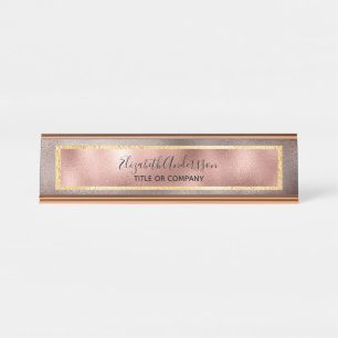 Rose gold pink metallic name title business desk name plate