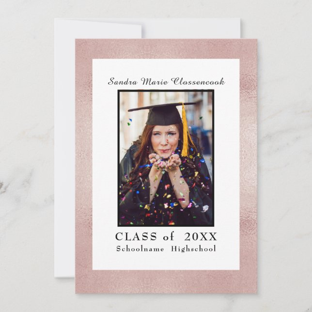 Rose Gold Pink Minimalist Frame Graduation  Announcement (Front)