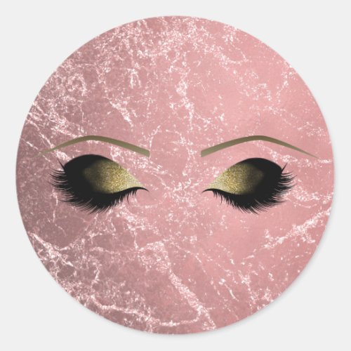 Rose Gold Pink Modern Glam Marble  Makeup Eyes Classic Round Sticker