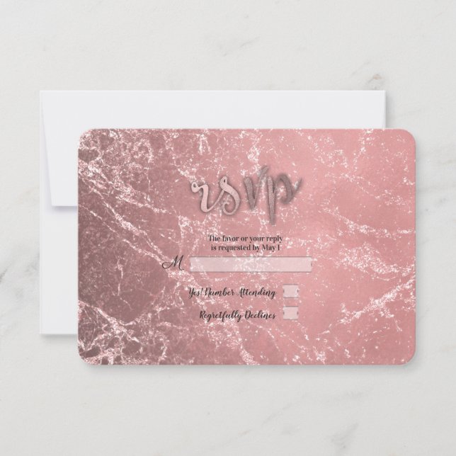 Rose Gold Pink Modern Glam Marble RSVP Reply (Front)