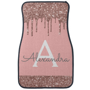Rose Gold Pink Modern Glitter Sparkle Monogram Car Car Floor Mat