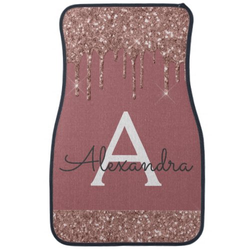 Rose Gold Pink Modern Glitter Sparkle Monogram Car Car Floor Mat