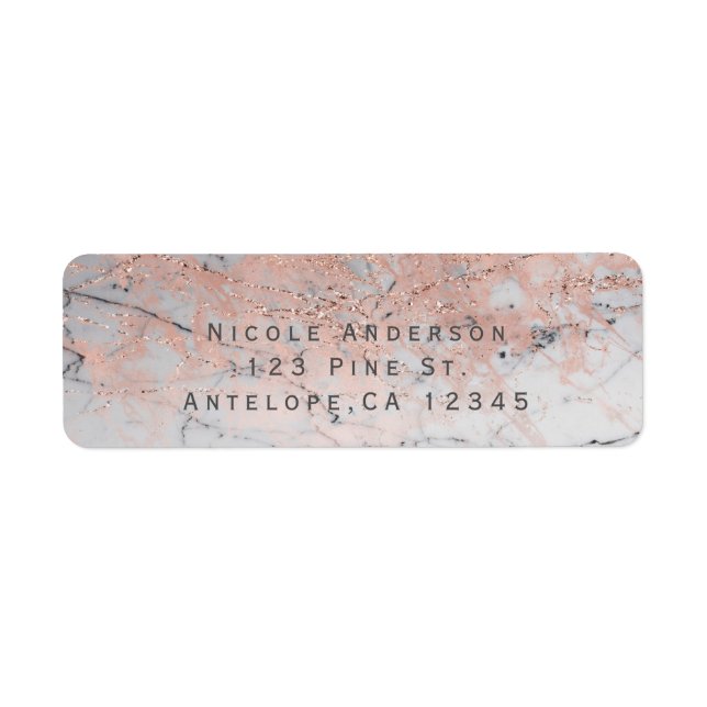 Rose Gold Pink Modern Marble Glam Chic Invitation Label (Front)