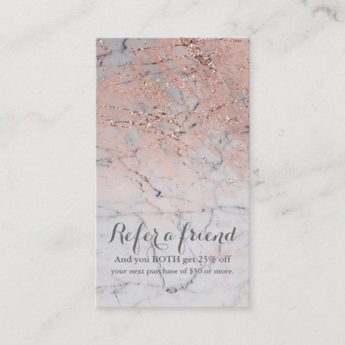 Rose Gold Pink Modern Marble Glam Refer a Friend Referral Card