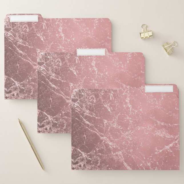 Rose Gold Pink Modern Marble Luxury Glam File Folder (Set)
