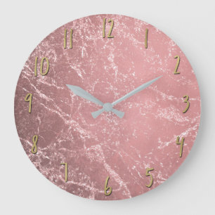 Rose Gold Pink Modern Trendy Glam Marble Chic Large Clock