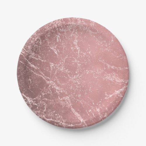 Rose Gold Pink Modern Trendy Glam Marble Chic Paper Plates