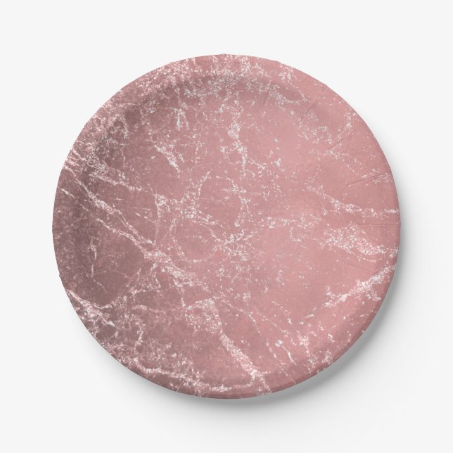 Rose Gold Pink Modern Trendy Glam Marble Chic Paper Plates (Front)