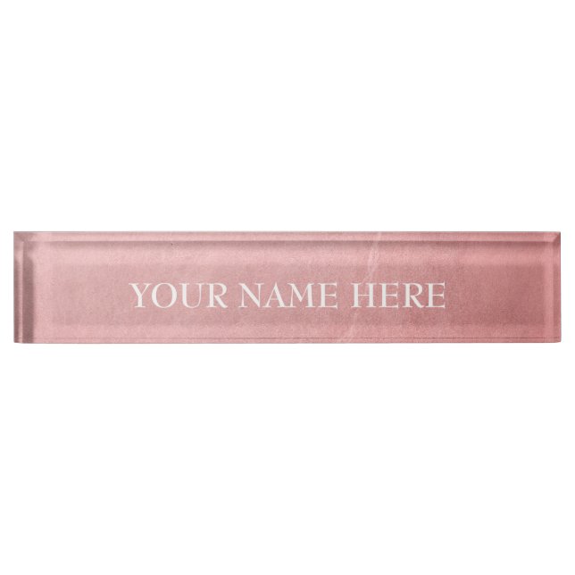 Rose Gold Pink Modern Trendy Minimal Chic Desk Name Plate (Front)