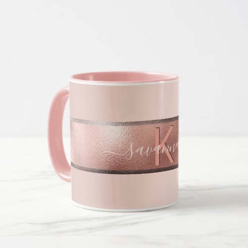 Rose gold pink monogram elegant mug