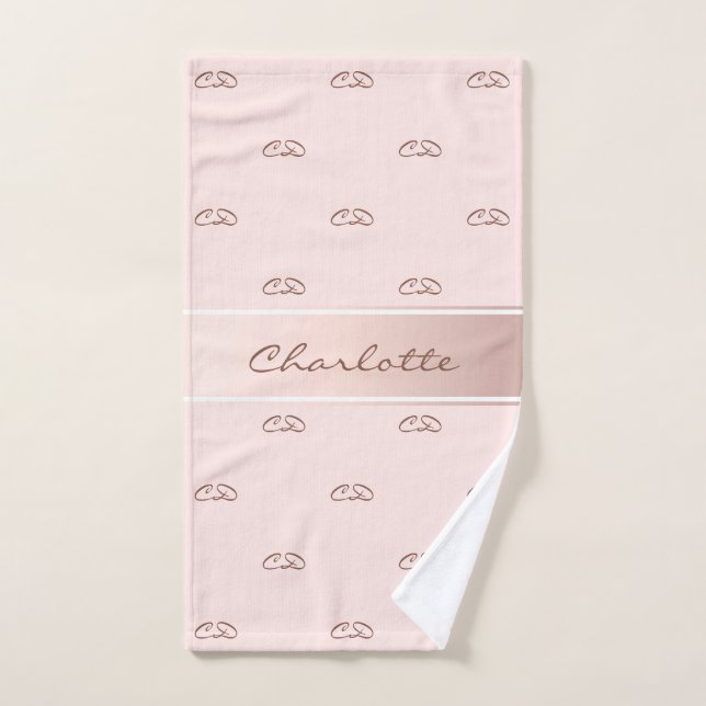 Rose gold pink monogram modern elegant name hand towel  (Hand Towel)