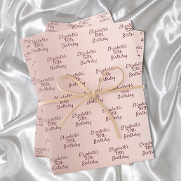 Rose gold pink monogram name birthday wrapping paper sheets