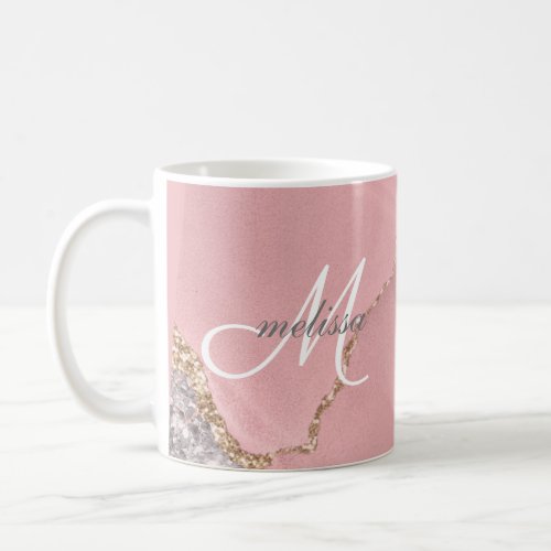 Rose Gold Pink Monogram Name Marble Glitter Girly Coffee Mug