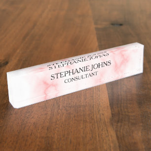 Rose Gold Pink Monogram Name Modern Marble Pattern Desk Name Plate