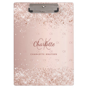 Rose gold pink monogram script clipboard