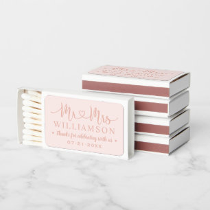 Rose Gold Pink Mr and Mrs Wedding Matchboxes