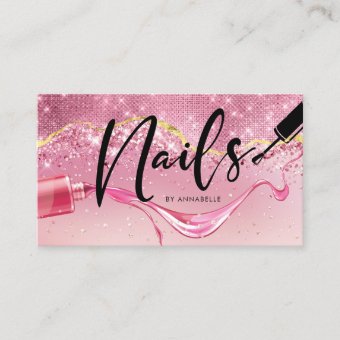 Rose Gold & Pink Nails Sparkly Monogram Business Card | Zazzle