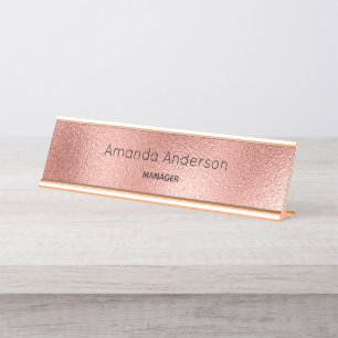 Rose gold pink name title business desk name plate