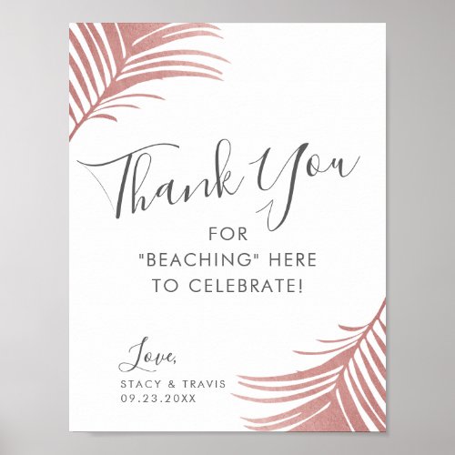 Rose Gold Pink Palm Leaves Thank You Sign