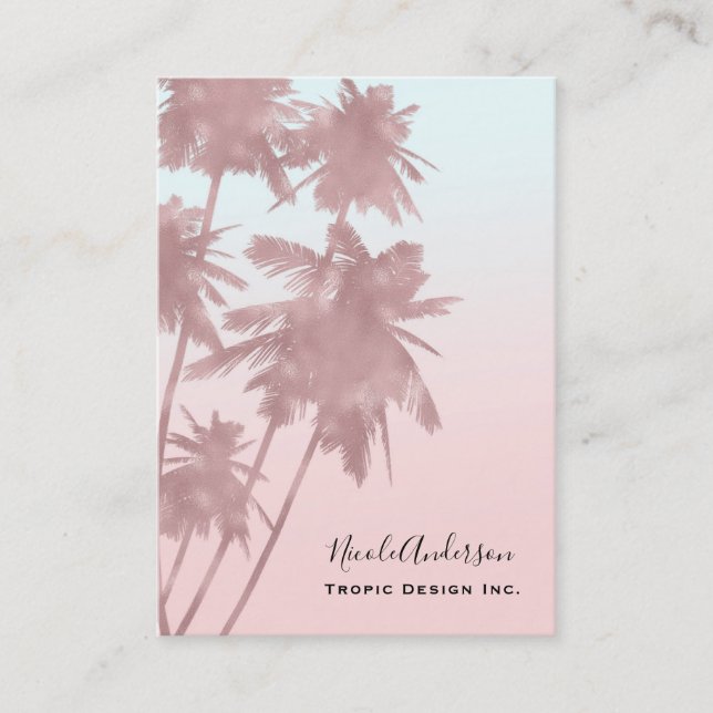 Rose Gold Pink Palms Beach Ombre Palm Trees Business Card (Front)