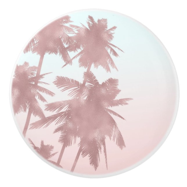 Rose Gold Pink Palms Beach Ombre Palm Trees Chic Ceramic Knob (Front)