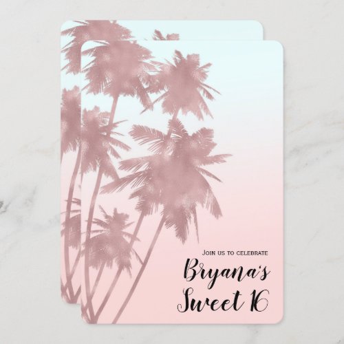 Rose Gold Pink Palms Beach Ombre Palm Trees Chic Invitation