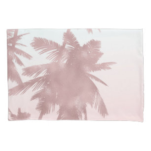 Rose Gold Pink Palms Beach Ombre Palm Trees Chic Pillow Case