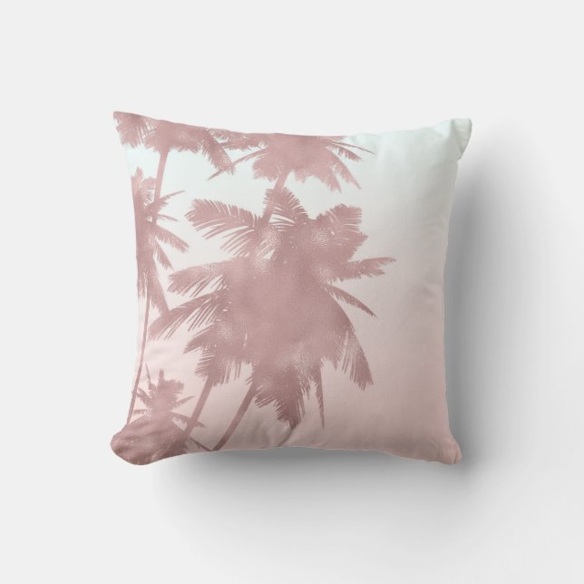 Rose Gold Pink Palms Beach Ombre Palm Trees Chic Throw Pillow (Front)