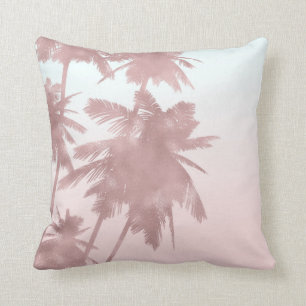 Rose Gold Pink Palms Beach Ombre Palm Trees Chic Throw Pillow
