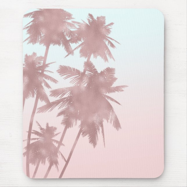 Rose Gold Pink Palms Beach Ombre Palm Trees Girly Mouse Pad (Front)