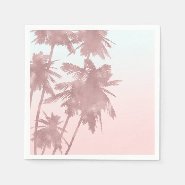 Rose Gold Pink Palms Beach Ombre Palm Trees Napkins (Front)