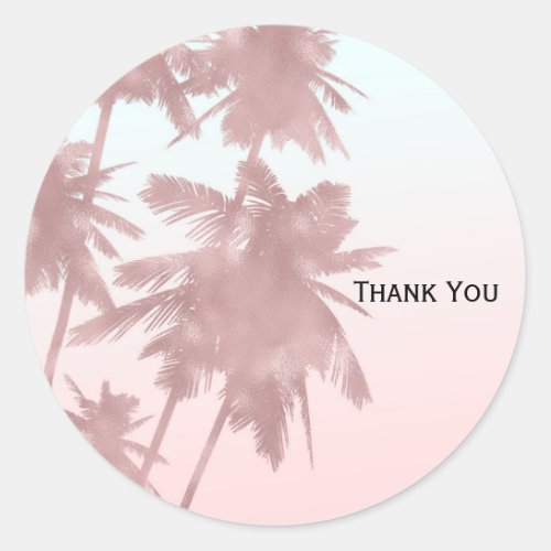 Rose Gold Pink Palms Beach Ombre Palm Trees Party Classic Round Sticker