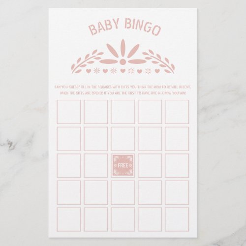 Rose gold pink Papel Picado Baby Shower Bingo game Flyer