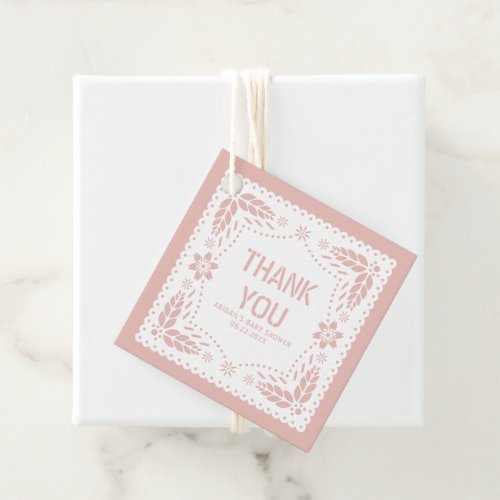 Rose gold pink papel picado Thank You Baby Shower Favor Tags