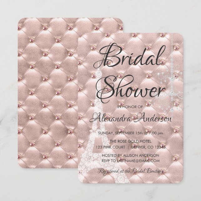 Rose Gold Pink Paris Bridal Shower Invitation (Front/Back)
