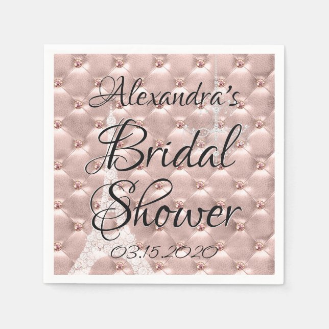 Rose Gold Pink Paris France Bridal Shower Napkins (Front)