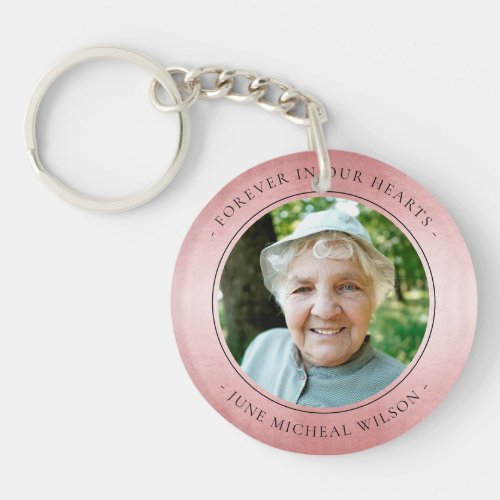 Rose Gold Pink Peach Foil Sympathy Memorial Photo Keychain