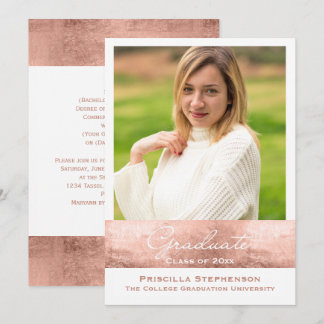 Rose Gold Pink Photo Graduation Announcement