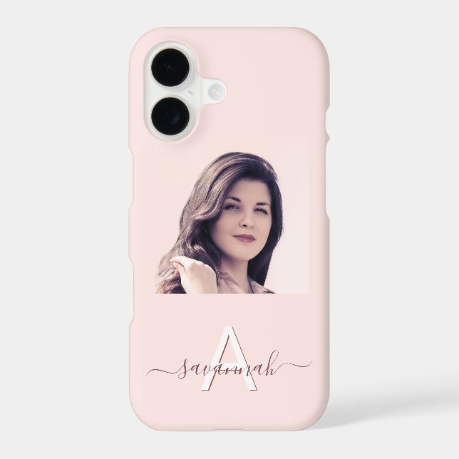 Rose gold pink photo monogrammed Case-Mate iPhone case (Back)