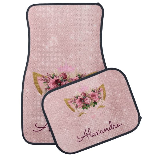 Rose Gold Pink Princess Kitty With Monogram Car Floor Mat Zazzle Com