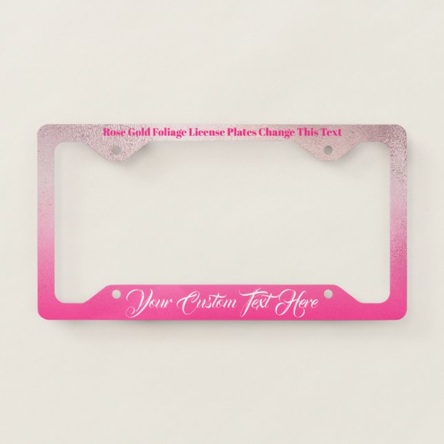 Rose Gold Pink printed sparkle effect License Plate Frame (Front)