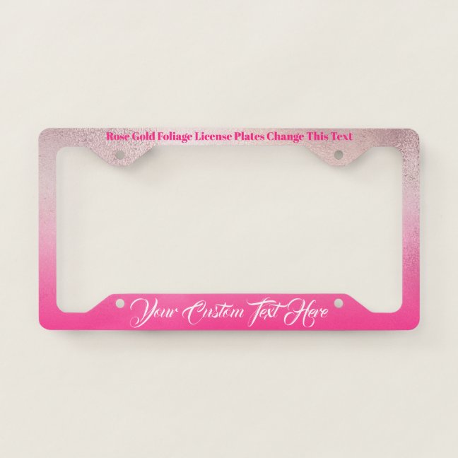 Rose Gold Pink printed sparkle effect License Plate Frame